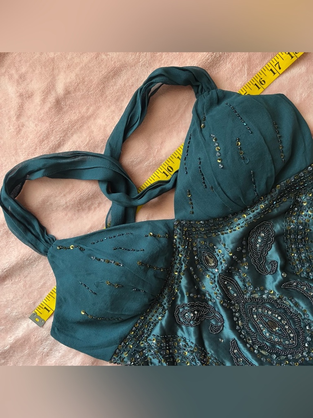 Sue Wong teal silk dress - Picture 4 of 7